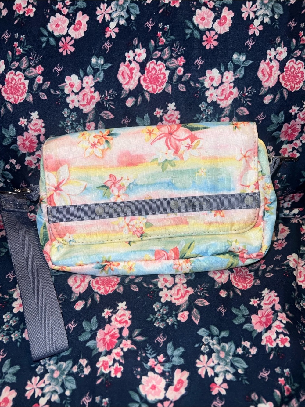 Lesportsac plumeria rainbow Hawaiian wristlet wallet
